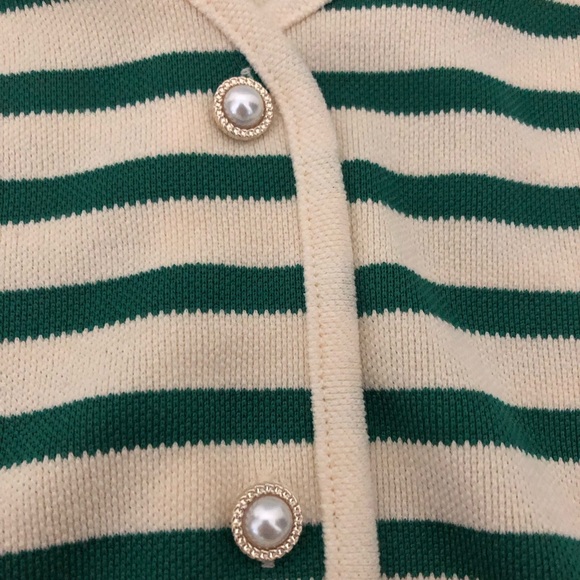 Bailey 44 Green And Cream Striped Pearl Accent Button Down Vest Women’s XL - Picture 2 of 8